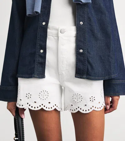Frame Womens White The Eyelet Embroidered-hem Denim Shorts
