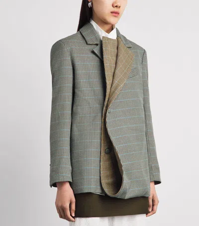 Late For Work Check Double Draped Blazer In Gray