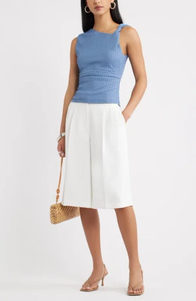 Open Edit Twisted Shoulder Textured Tank In Blue