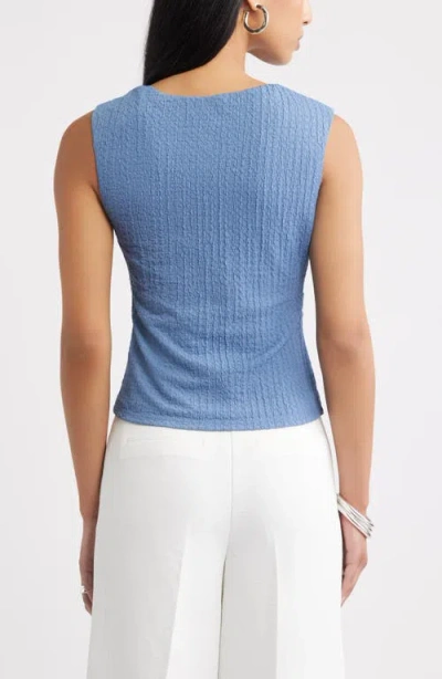 Open Edit Twisted Shoulder Textured Tank In Blue