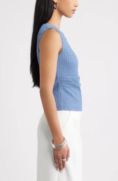 Open Edit Twisted Shoulder Textured Tank In Blue