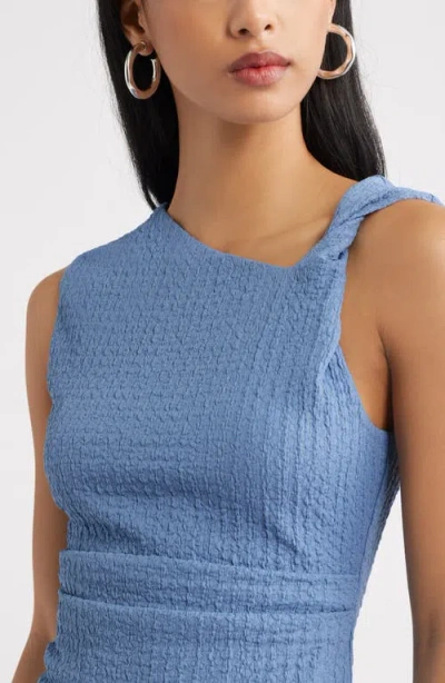 Open Edit Twisted Shoulder Textured Tank In Blue