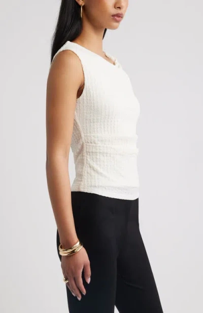 Open Edit Twisted Shoulder Textured Tank In White