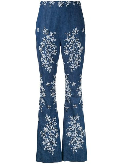 Shop Huishan Zhang Embroidered Flared Jeans - Blue