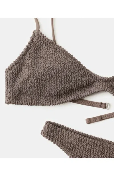 Mango Textured Triangle Bikini Top In Brown