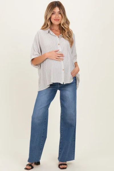 Pinkblush Striped Boxy Button Down Top In Blue