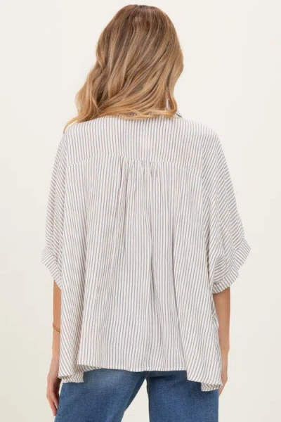 Pinkblush Striped Boxy Button Down Top In Blue