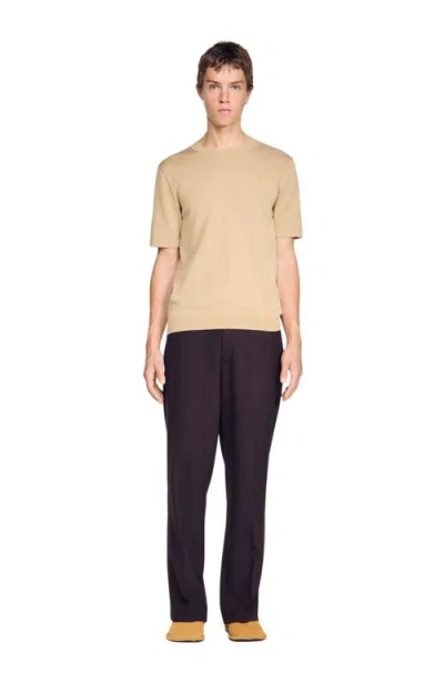 Sandro Paris Knitted T-shirt In Nude