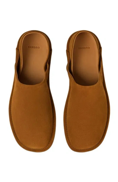 Sandro Split Leather Slippers In Brown