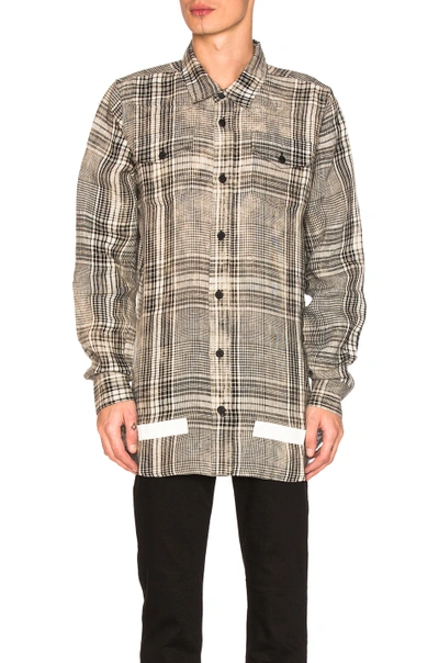 Shop Off-white Linen Check Shirt In Black, Checkered & Plaid.  In Beige All Over & White