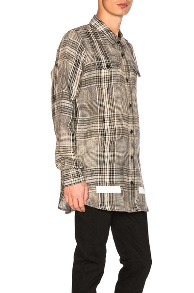 Shop Off-white Linen Check Shirt In Black, Checkered & Plaid.  In Beige All Over & White