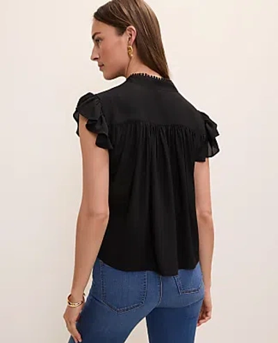 Ann Taylor Flutter Sleeve Button Down Blouse In Black