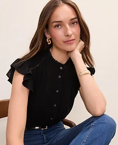 Ann Taylor Flutter Sleeve Button Down Blouse In Black