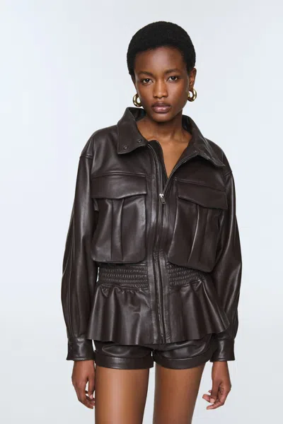 Ducie Hazel Leather Jacket In Brown