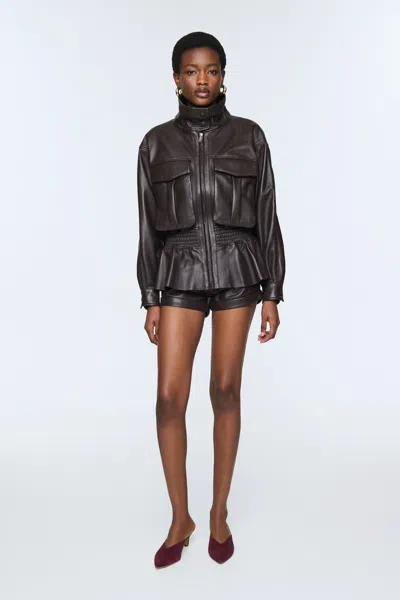 Ducie Hazel Leather Jacket In Brown