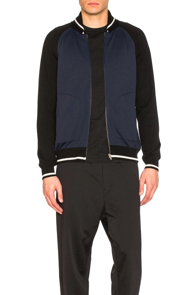 Junya Watanabe Polyester & Wool Jersey Eagle Pattern Embroidered Jacket In Blue.  In Black & Navy