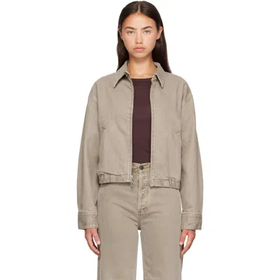Agolde Elasticated-hem Denim Jacket In Brown