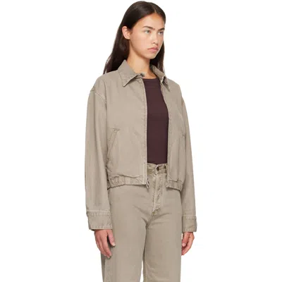 Agolde Elasticated-hem Denim Jacket In Brown