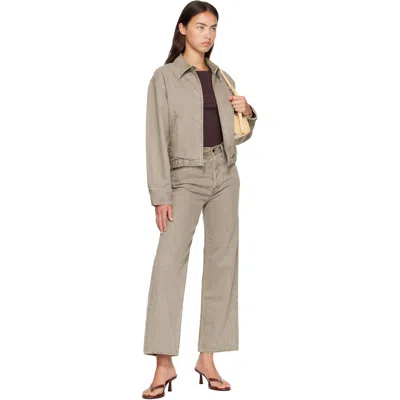 Agolde Elasticated-hem Denim Jacket In Brown