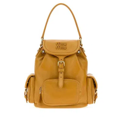 Miu Miu Mustard Leather Backpack Whisky Zaini In Orange