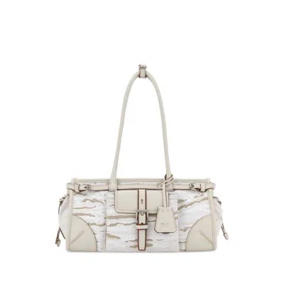 Prada White Bonnie Medium Shoulder Bag In Neutral