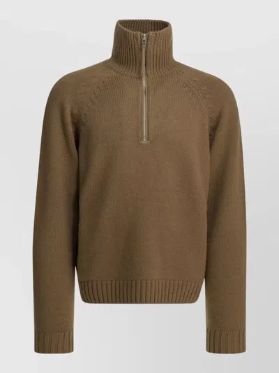 Tom Ford Cashmere Wool Blend Half Zip Pullover In Brown