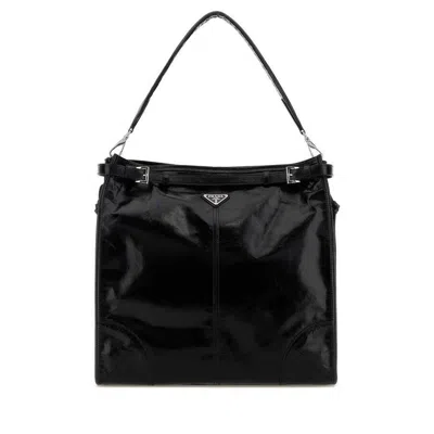 Prada Shoulder Bag Top Handle Smooth Finish In Black