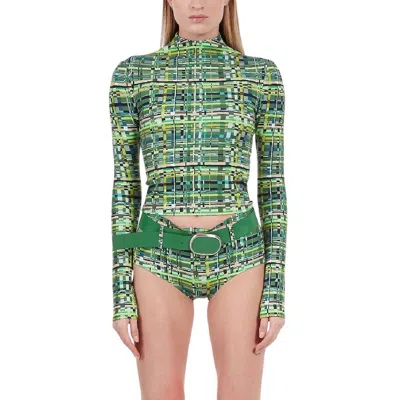 Ferragamo Technical Jersey Check Pattern Shirt In Green