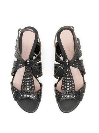 Shop Alexander Mcqueen Perforated Leather Sandals In Black Cream|nero