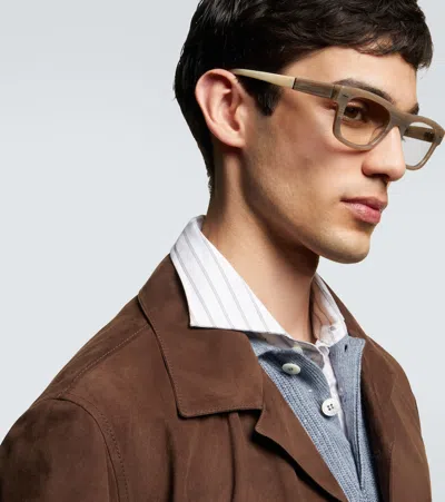 Brunello Cucinelli Rectangular Glasses In Brown