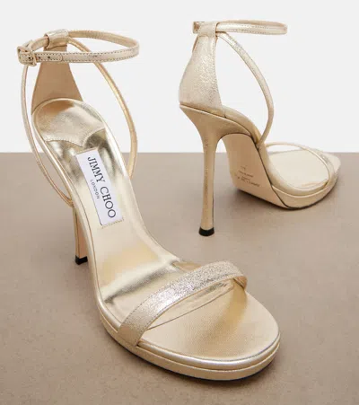 Jimmy Choo Moza Platform 120 Platinum Brilliance Fabric Sandals In Gold