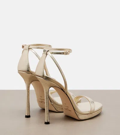 Jimmy Choo Moza Platform 120 Platinum Brilliance Fabric Sandals In Gold