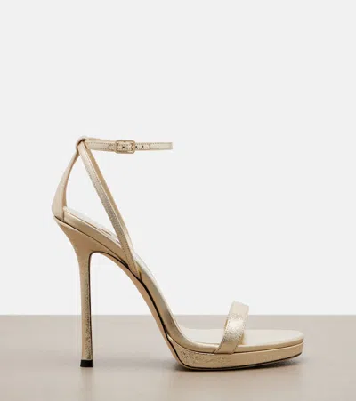 Jimmy Choo Moza Platform 120 Platinum Brilliance Fabric Sandals In Gold