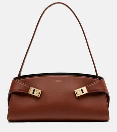 Ferragamo Hug East-west Small Leather Shoulder Bag In Brown