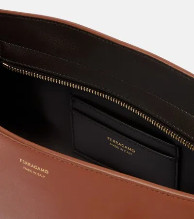Ferragamo Hug East-west Small Leather Shoulder Bag In Brown