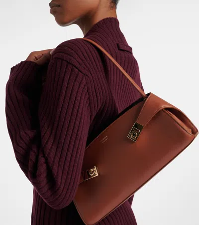 Ferragamo Hug East-west Small Leather Shoulder Bag In Brown