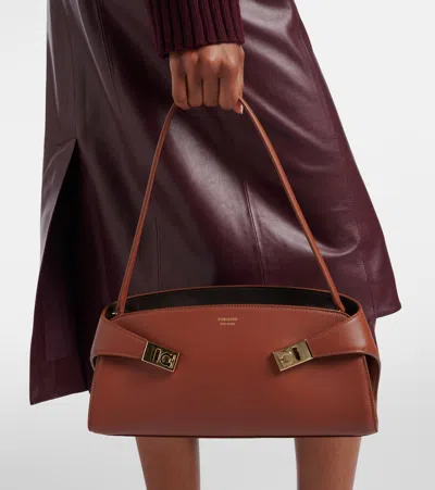 Ferragamo Hug East-west Small Leather Shoulder Bag In Brown