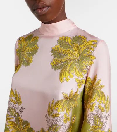 La Doublej Make An Exit Feather-trimmed Silk Twill Top In Multi