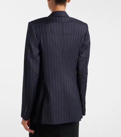 Givenchy Pinstripe Double-breasted Wool Blazer In Blue