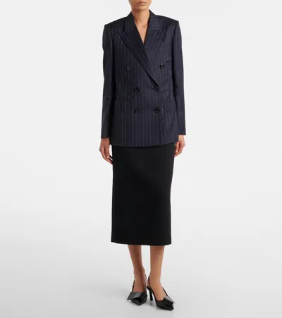 Givenchy Pinstripe Double-breasted Wool Blazer In Blue