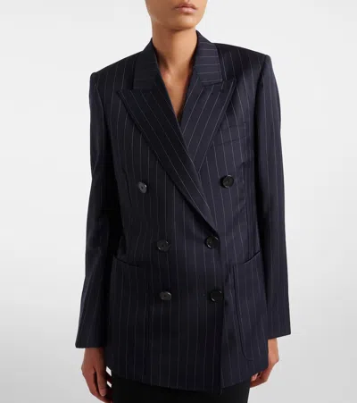 Givenchy Pinstripe Double-breasted Wool Blazer In Blue