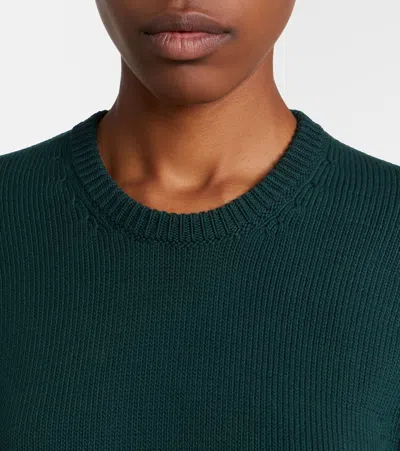Jw Anderson Sheep Embroidered Striped Cotton Sweater In Green