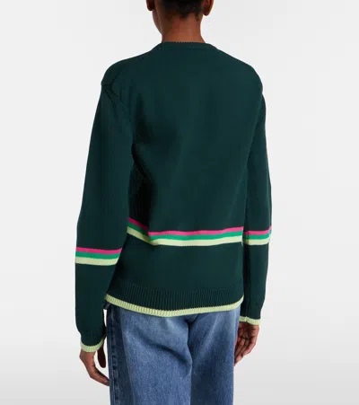 Jw Anderson Sheep Embroidered Striped Cotton Sweater In Green