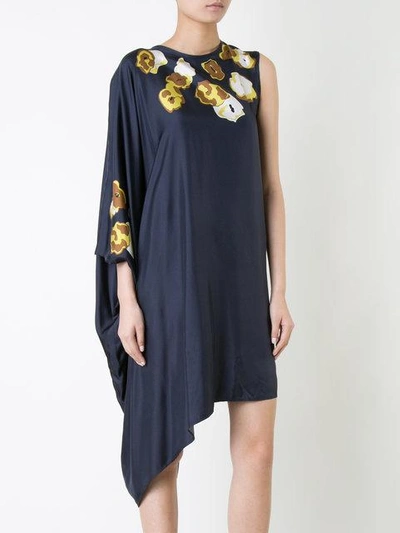 Shop Martin Grant Floral Print Asymmetric Dress - Blue