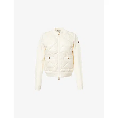 Moncler Womens Miscellaneous Hybrid Logo-badge Nylon And Cotton-knit Cardigan Xl In Neutral