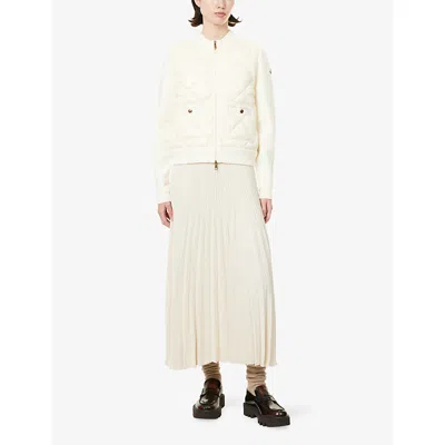 Moncler Womens Miscellaneous Hybrid Logo-badge Nylon And Cotton-knit Cardigan Xl In Neutral