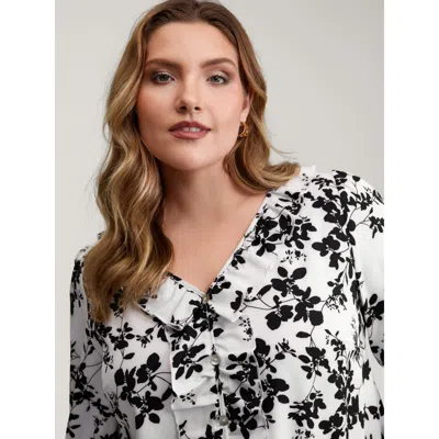 Bloomchic Fall Silhouette Florals Button Ruffled Blouse In White