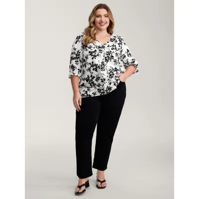 Bloomchic Fall Silhouette Florals Button Ruffled Blouse In White