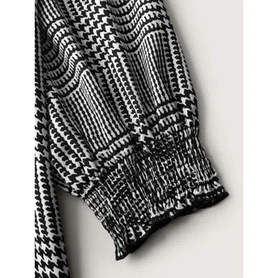 Bloomchic Houndstooth Pattern Ruffled Collar Blouse In Gray