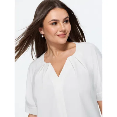 Bloomchic Pleated Split Neckline Placket Blouse In White